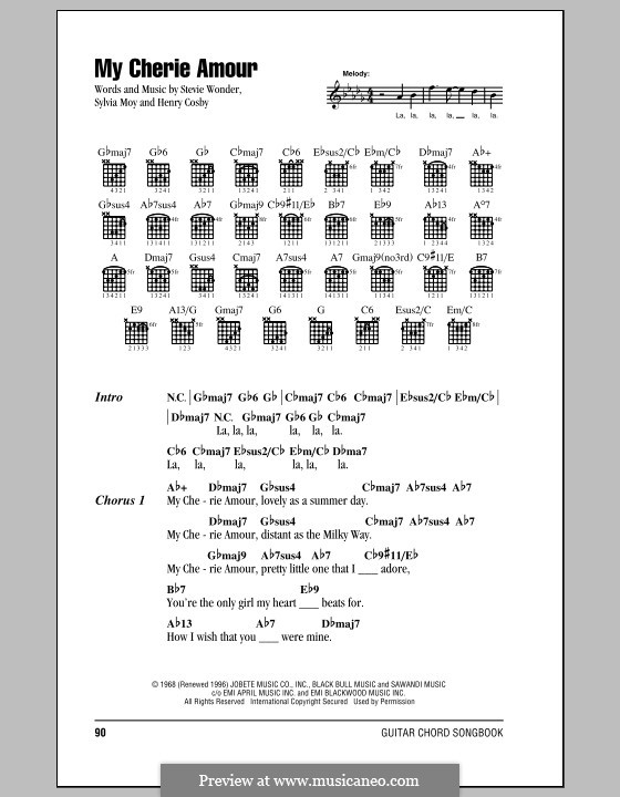 My Cherie Amour (Stevie Wonder): Text und Akkorde by Henry Cosby, Sylvia Moy