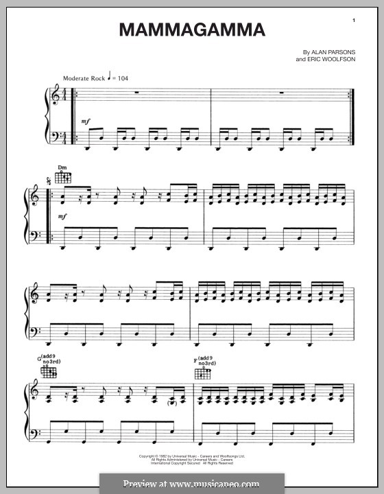 Mammagamma (Alan Parsons Project): Für Stimme und Klavier (oder Gitarre) by Alan Parsons, Eric Woolfson