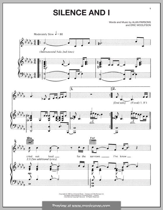 Silence and I (Alan Parsons Project): Für Stimme und Klavier (oder Gitarre) by Alan Parsons, Eric Woolfson