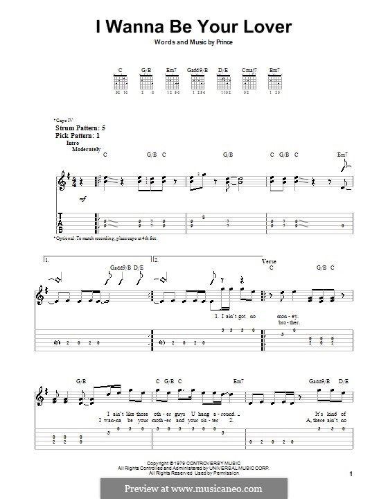 I Wanna Be Your Lover: Für Gitarre (Sehr leichte Fassung) by Prince