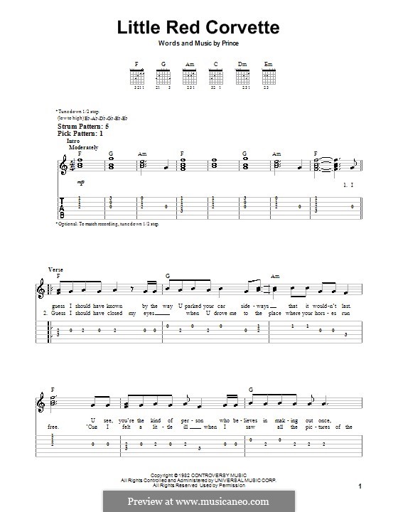 Little Red Corvette: Für Gitarre (Sehr leichte Fassung) by Prince