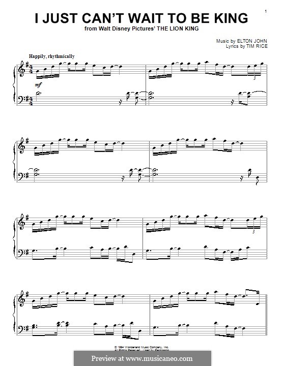 I Just Can't Wait To Be King (from The Lion King): Für Klavier by Elton John