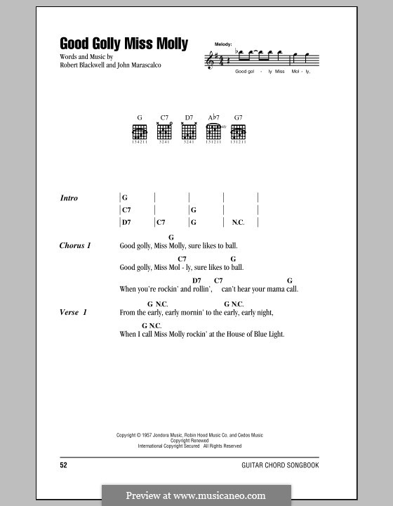 Good Golly Miss Molly (Little Richard): Text und Akkorde by John S. Marascalco, Robert A. Blackwell