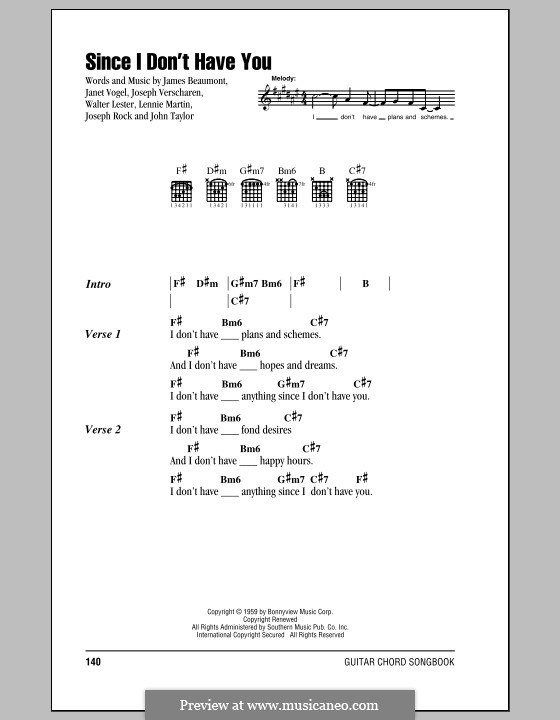 Since I Don't Have You: Text und Akkorde by Joseph Rock, John Taylor, Lennie Martin, Walter Lester