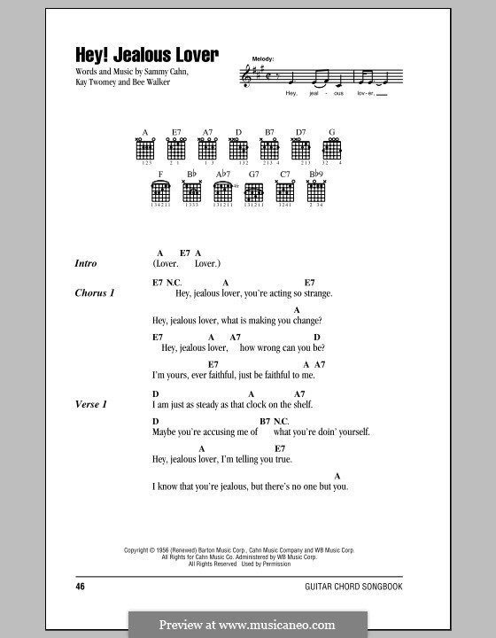 Hey! Jealous Lover: Text und Akkorde (Frank Sinatra) by Bee Walker, Kay Twomey, Sammy Cahn