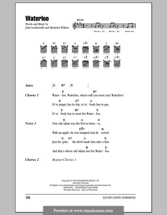 Waterloo (Stonewall Jackson): Text und Akkorde by John D. Loudermilk, Marijohn Wilkin