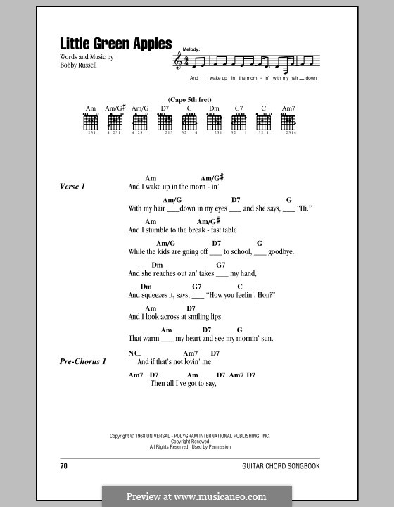 Little Green Apples: Texte und Akkorde by Bobby Russell