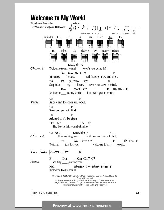 Welcome To My World (Jim Reeves): Text und Akkorde by Johnny Hathcock, Ray Winkler