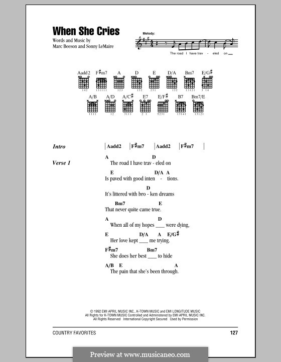 When She Cries (Restless Heart): Text und Akkorde by Marc Beeson, Sonny Lemaire