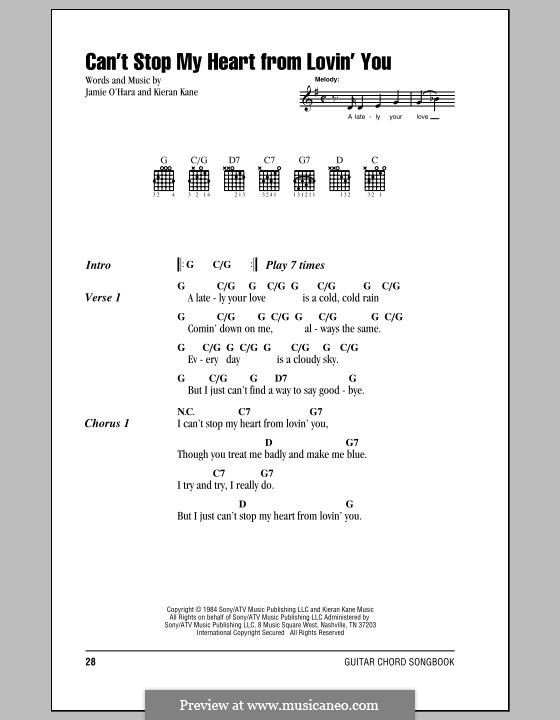 Can't Stop My Heart from Lovin' You: Text und Akkorde by Jamie O'Hara, Kieran Kane