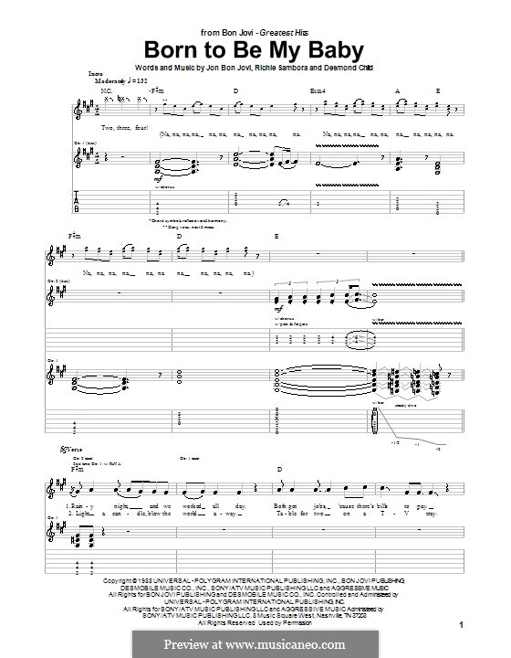 Born To Be My Baby (Bon Jovi): Für Gitarre mit Tabulatur by Desmond Child, Jon Bon Jovi, Richie Sambora