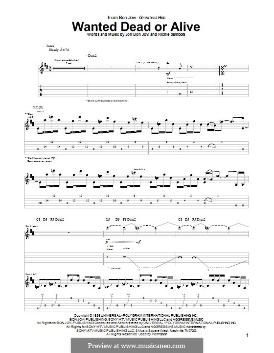Wanted Dead or Alive (Bon Jovi): Für Gitarre mit Tabulatur by Jon Bon Jovi, Richie Sambora