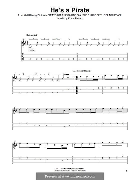 He's a Pirate (from Pirates of the Caribbean: The Curse of the Black Pearl): Für Gitarre mit Tabulatur by Klaus Badelt
