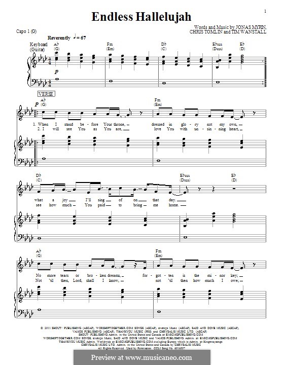 Endless Hallelujah (Matt Redman): Für Stimme und Klavier (oder Gitarre) by Chris Tomlin, Jonas Myrin, Timothy Wanstall