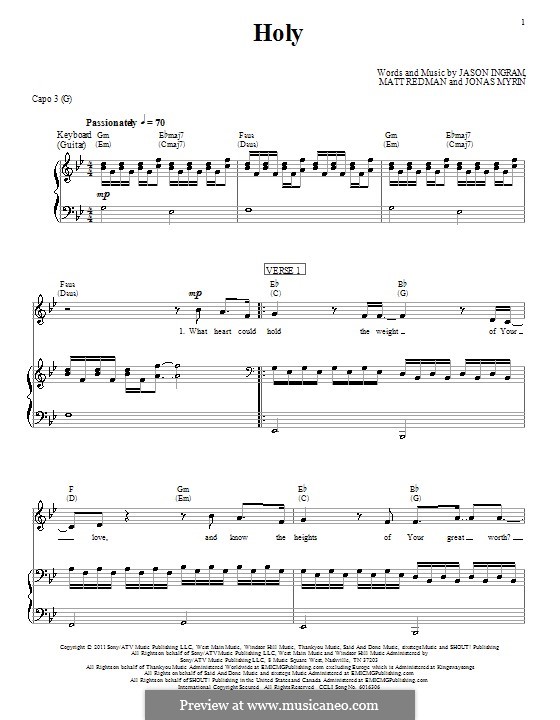 Holy (Matt Redman): Für Stimme und Klavier (oder Gitarre) by Jason David Ingram, Jonas Myrin