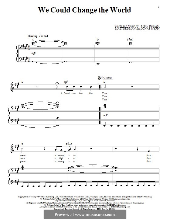 We Could Change the World (Matt Redman): Für Stimme und Klavier (oder Gitarre) by Jason David Ingram, Jonas Myrin