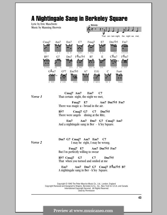 A Nightingale Sang in Berkeley Square: Text und Akkorde by Eric Maschwitz, Manning Sherwin