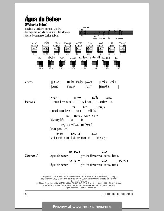 Agua de Beber (Water To Drink): Text und Akkorde by Antonio Carlos Jobim