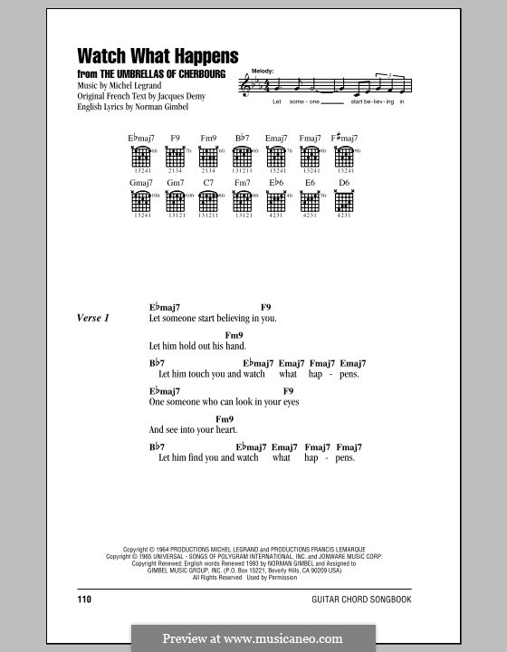 Watch What Happens: Text und Akkorde by Michel Legrand