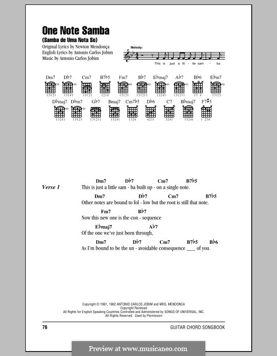 One Note Samba (Samba De Uma Nota): Text und Akkorde by Antonio Carlos Jobim