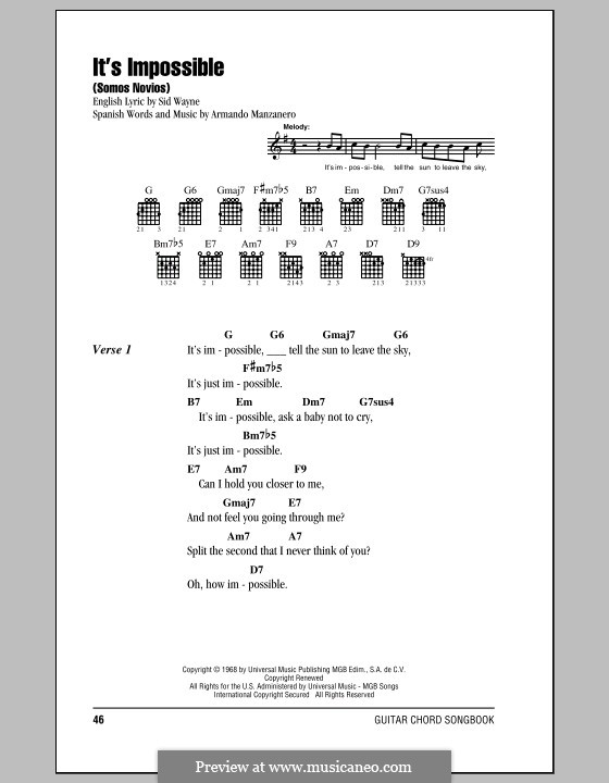 It's Impossible (Somos Novios): Lyrics and chords (Perry Como) by Armando Manzanero, Sid Wayne
