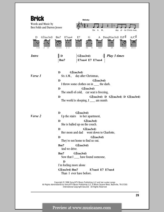 Brick (Ben Folds Five): Text und Akkorde by Ben Folds, Darren Jessee