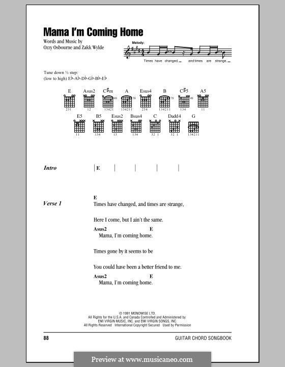 Mama, I'm Coming Home (Ozzy Osbourne): Text und Akkorde by Zakk Wylde