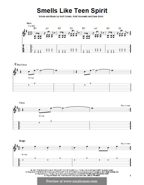 Guitar version: Für einen Interpreten (E Minor) by David Grohl, Krist Novoselic, Kurt Cobain