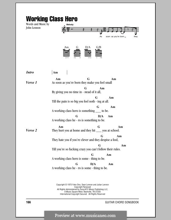 Working Class Hero: Text und Akkorde by John Lennon