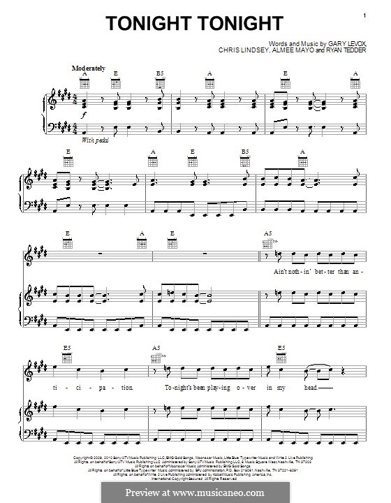 Tonight Tonight (Rascal Flatts): Für Stimme und Klavier (oder Gitarre) by Aimee Mayo, Chris Lindsey, Gary Levox, Ryan B Tedder