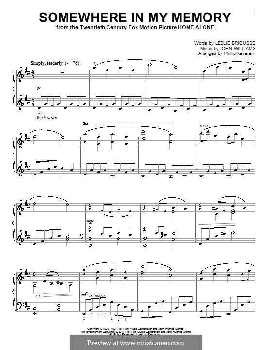 Somewhere in My Memory (from Home Alone): Für Klavier by John Williams