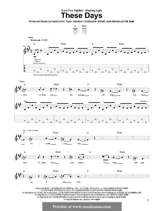 These Days (Foo Fighters): Für Gitarre mit Tabulatur by Christopher Shiflett, David Grohl, Nate Mendel, Pat Smear, Taylor Hawkins