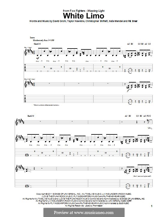 White Limo (Foo Fighters): Für Gitarre mit Tabulatur by Christopher Shiflett, David Grohl, Nate Mendel, Pat Smear, Taylor Hawkins