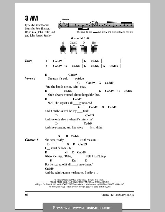 3 AM (Matchbox Twenty): Text und Akkorde by Brian Yale, Jay Stanley, John Goff, Rob Thomas