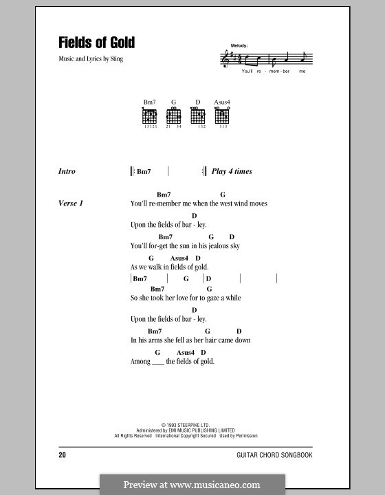 Fields of Gold: Text und Akkorde by Sting