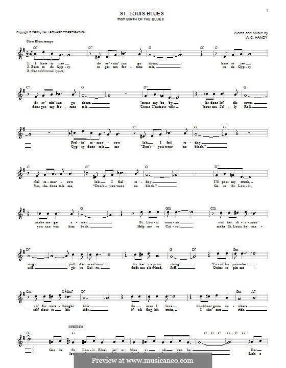 St. Louis Blues: Melodie, Text und Akkorde by William Christopher Handy