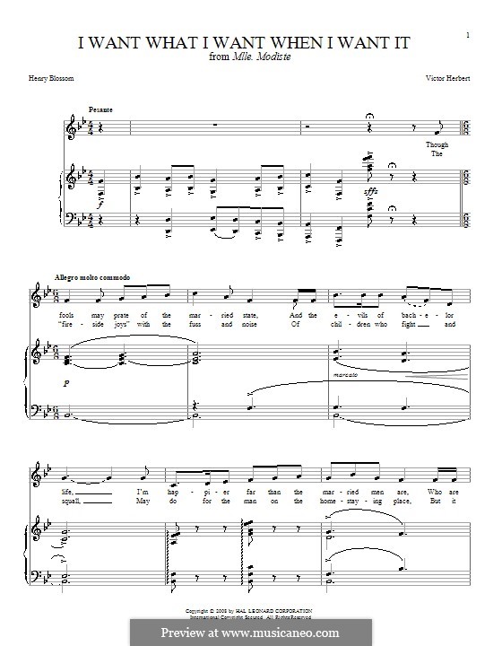 I Want What I Want When I Want It: Für Stimme und Klavier by Victor Herbert