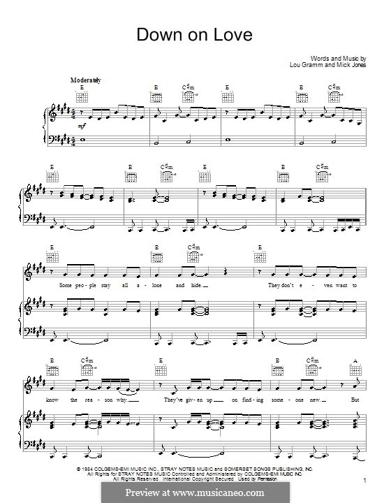 Down on Love (Foreigner): Für Stimme und Klavier (oder Gitarre) by Lou Gramm, Mick Jones