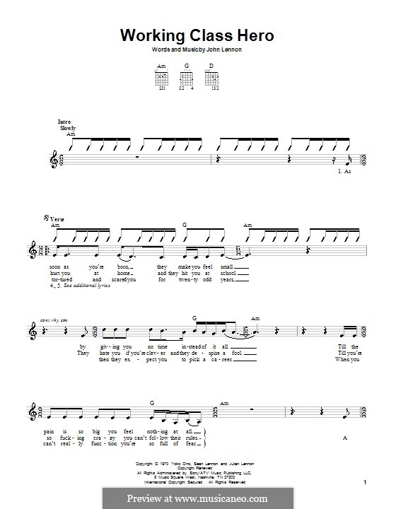 Working Class Hero: Für Gitarre by John Lennon