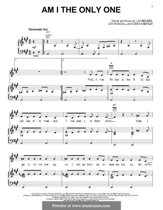 Am I the Only One (Dierks Bentley): Für Stimme und Klavier (oder Gitarre) by Jim Beavers, Jon Randall