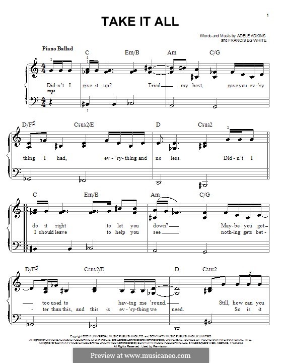 Take It All: Einfache Noten für Klavier by Adele, Eg White