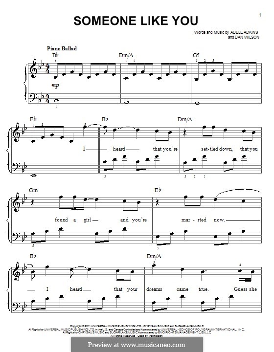 Someone Like You: Für Klavier (leicht, mit Akkordenbezeichnung) by Adele, Daniel Wilson