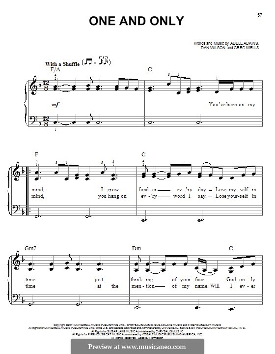 One and Only: Einfache Noten für Klavier by Adele, Daniel Wilson, Greg Wells