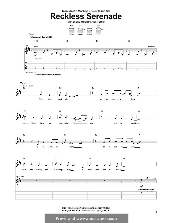 Reckless Serenade (Arctic Monkeys): Für Gitarre mit Tab by Alex Turner