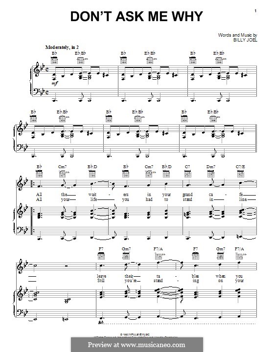 Don't Ask Me Why: Für Stimme und Klavier (oder Gitarre) by Billy Joel