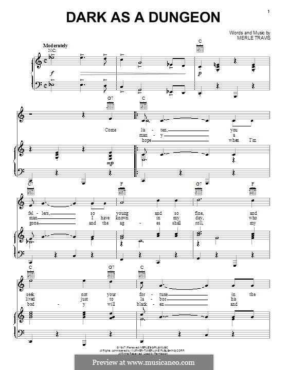Dark as a Dungeon: Für Stimme und Klavier (oder Gitarre) by Johnny Cash