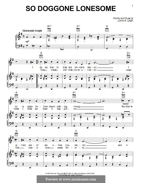 So Doggone Lonesome: Für Stimme und Klavier (oder Gitarre) by Johnny Cash