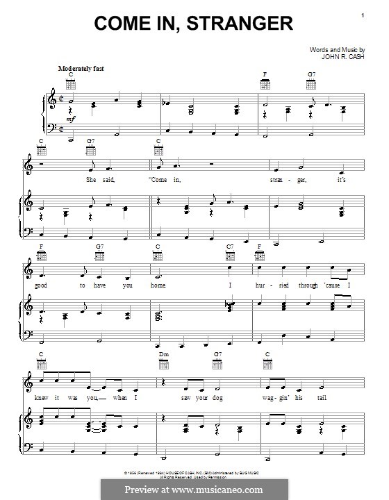Come In, Stranger: Für Stimme und Klavier (oder Gitarre) by Johnny Cash
