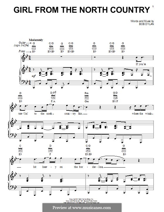 Girl from the North Country: Für Stimme und Klavier (oder Gitarre) by Bob Dylan
