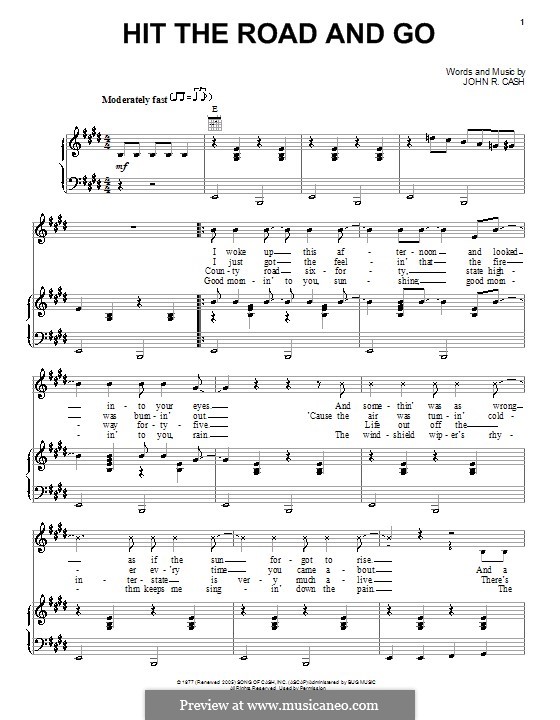 Hit the Road and Go: Für Stimme und Klavier (oder Gitarre) by Johnny Cash
